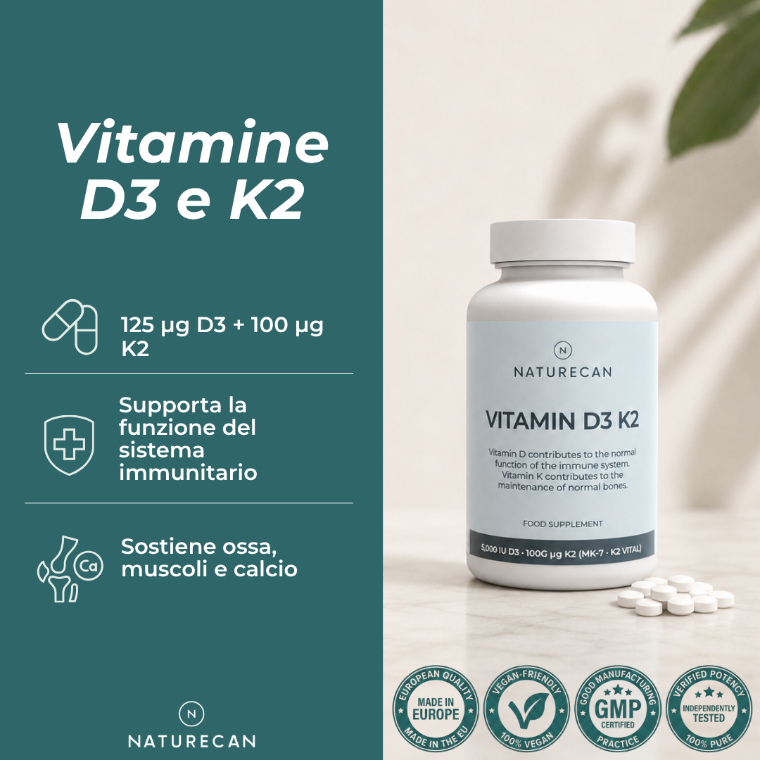 Naturecan D3 K2 vitamine ossa 180 capsule 5000 UI