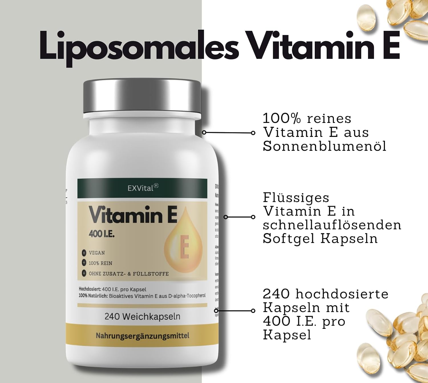 EXVital Essentials Vitamina E capsule 400 UI 240 pezzi girasole