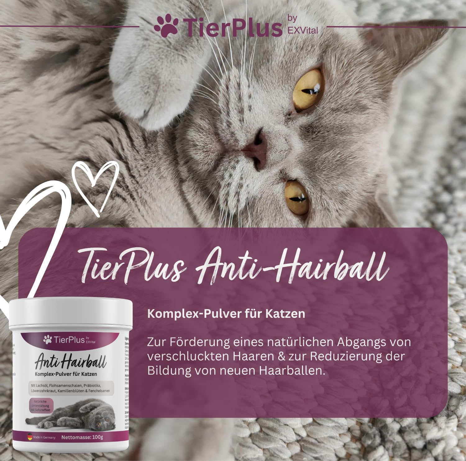 EXVital TierPlus Anti Hairball polvere gatti olio salmone