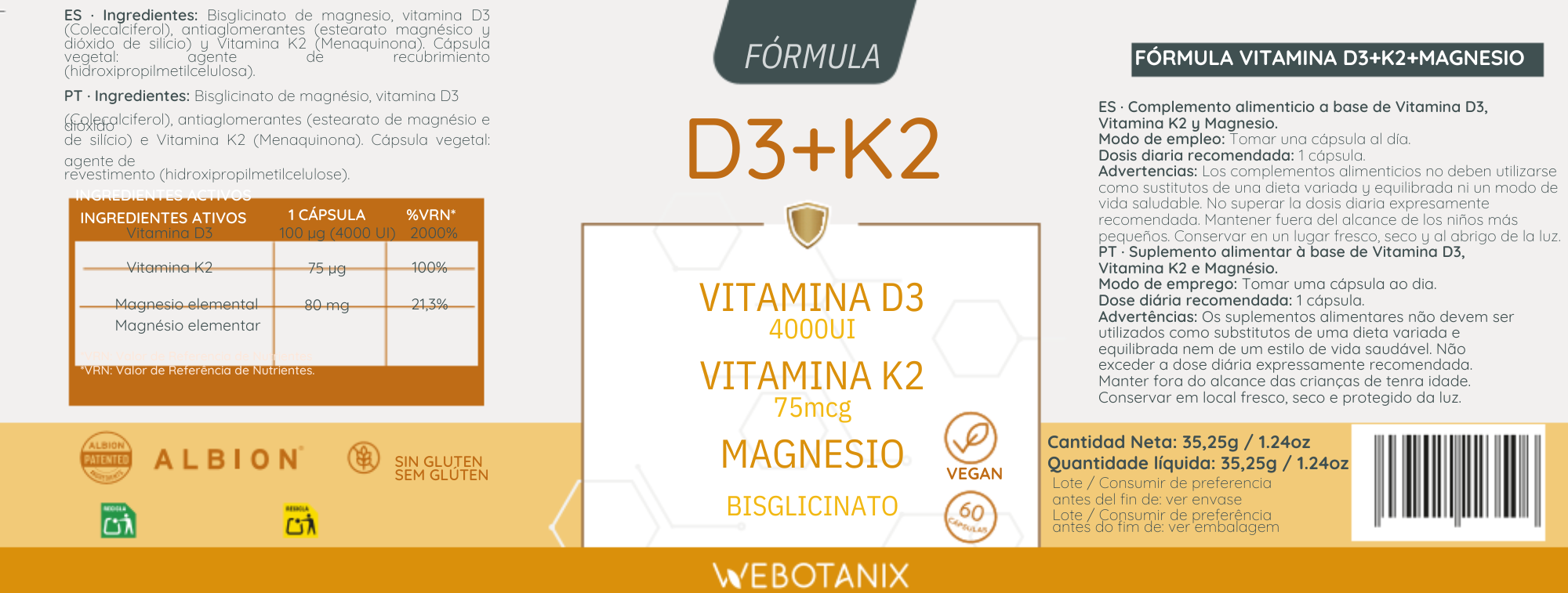 Webotanix Formula vitamina D3+K2 magnesio 60 capsule ossa immunità