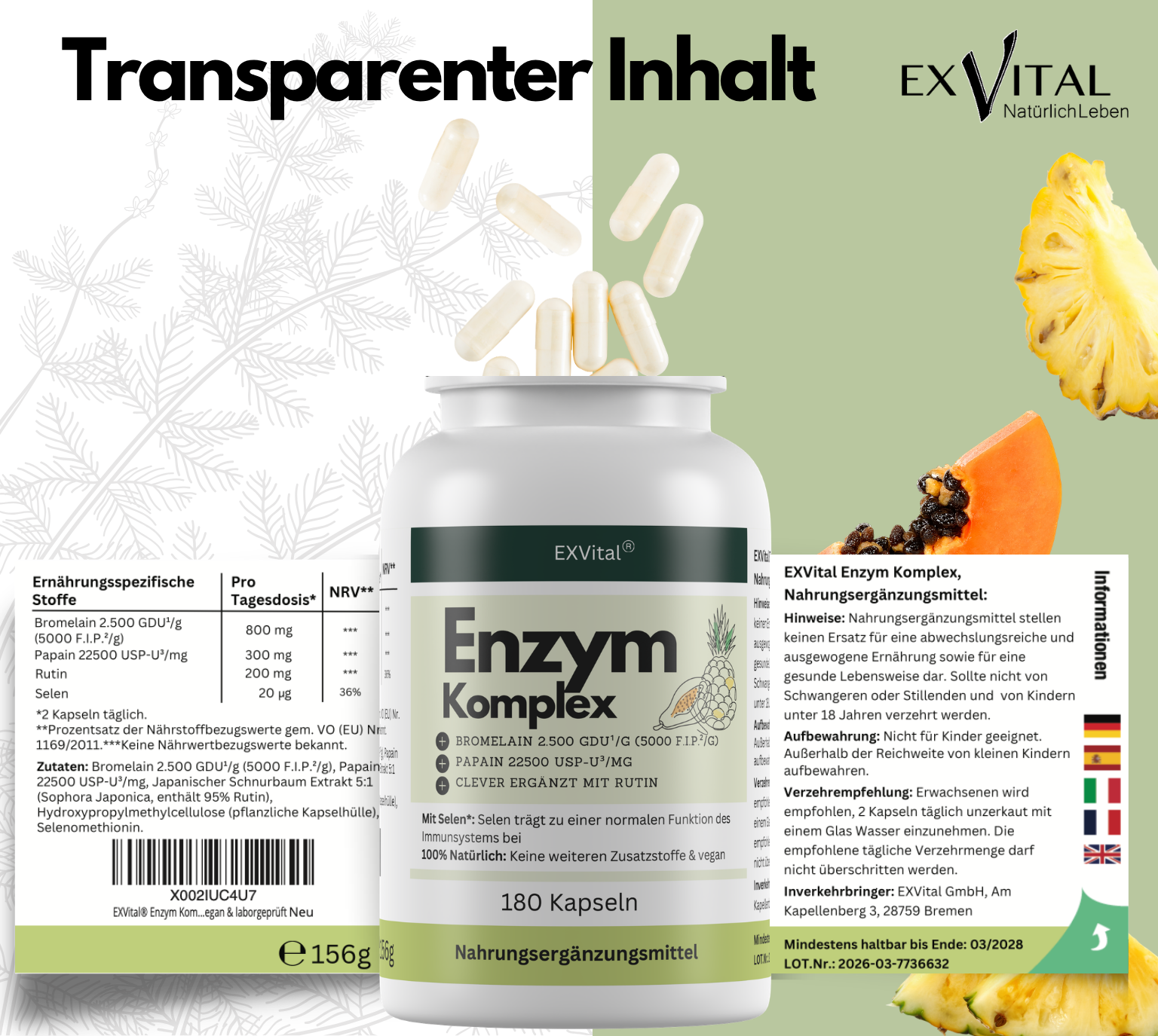 EXVital Enzym Komplex integratore 180 capsule bromelina