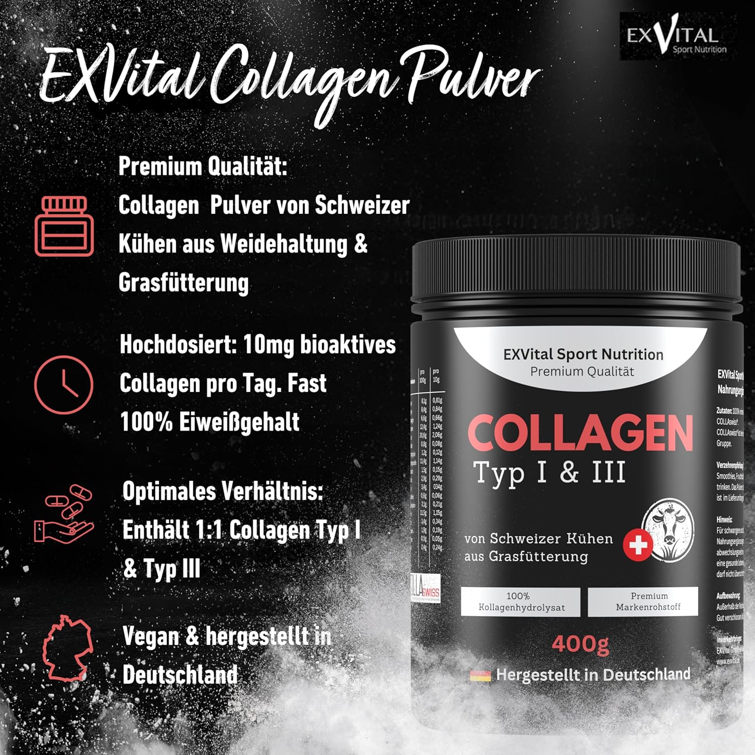 EXVital Kollagen collagene polvere 400 g tipo 1 e 3 neutro