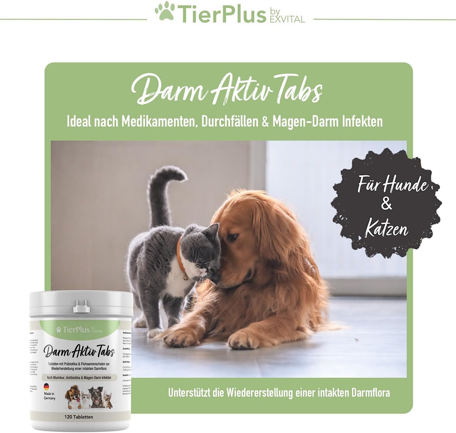 EXVital TierPlus Darm Aktiv cani gatti 120 compresse prebiotici