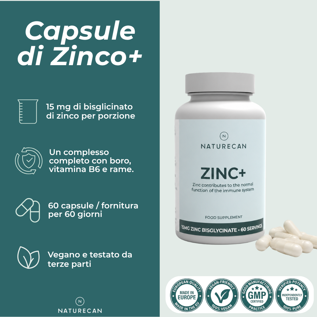 Naturecan Zinco Complex 15 mg 60 capsule Vegane B6 Rame