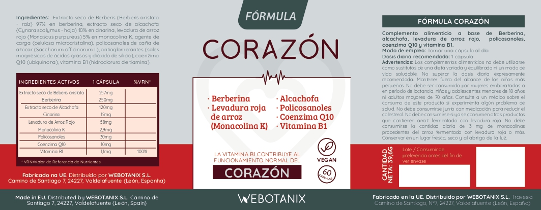 Webotanix Fórmula Corazón capsule 60 pz colesterolo