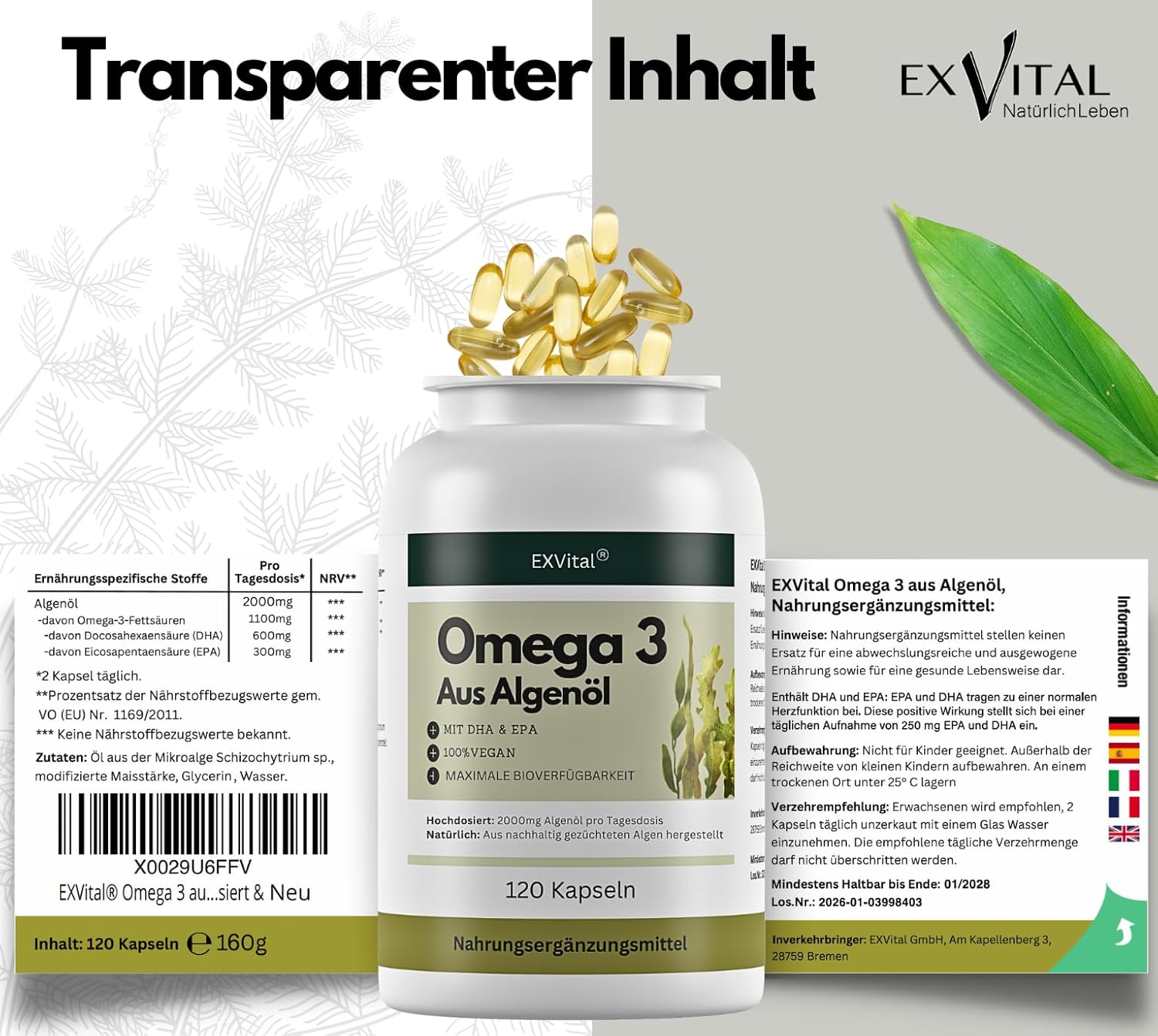 EXVital Herz Kreislauf omega 3 alghe 120 softgel