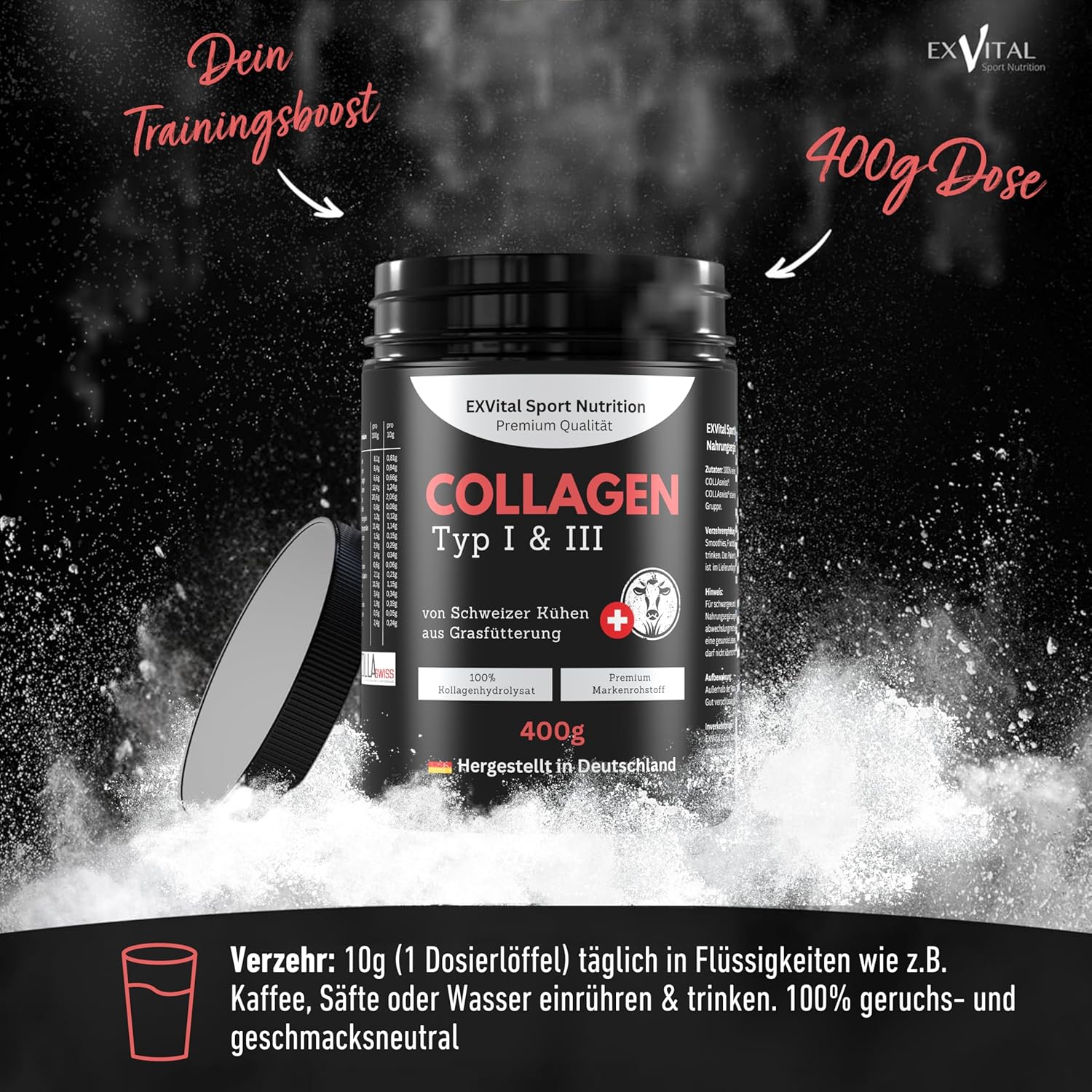 EXVital Kollagen collagene polvere 400 g tipo 1 e 3 neutro