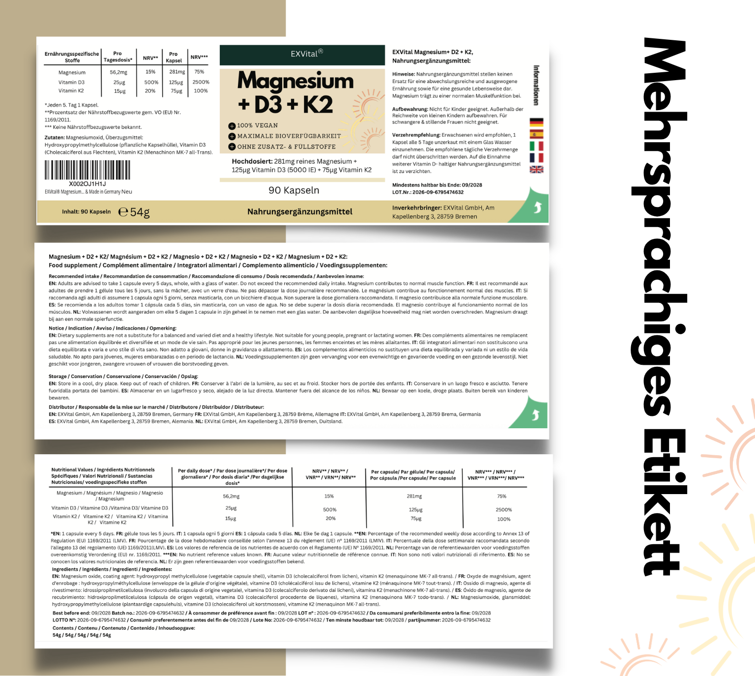 EXVital Magnesio + D3 + K2 complesso 90 capsule