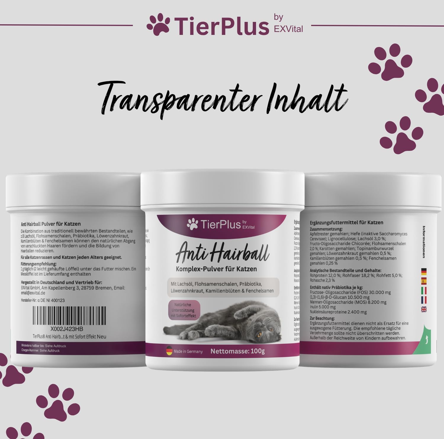 EXVital TierPlus Anti Hairball polvere gatti olio salmone