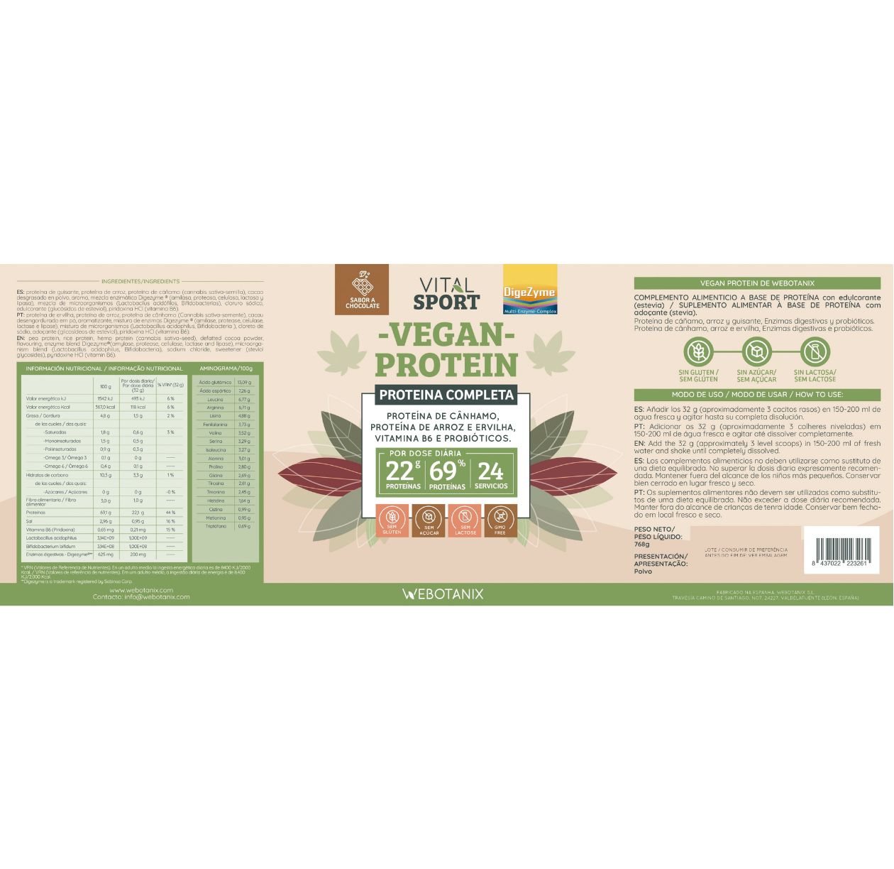 Webotanix Vital Sport VeganProtein 768g proteine vegetali vegane