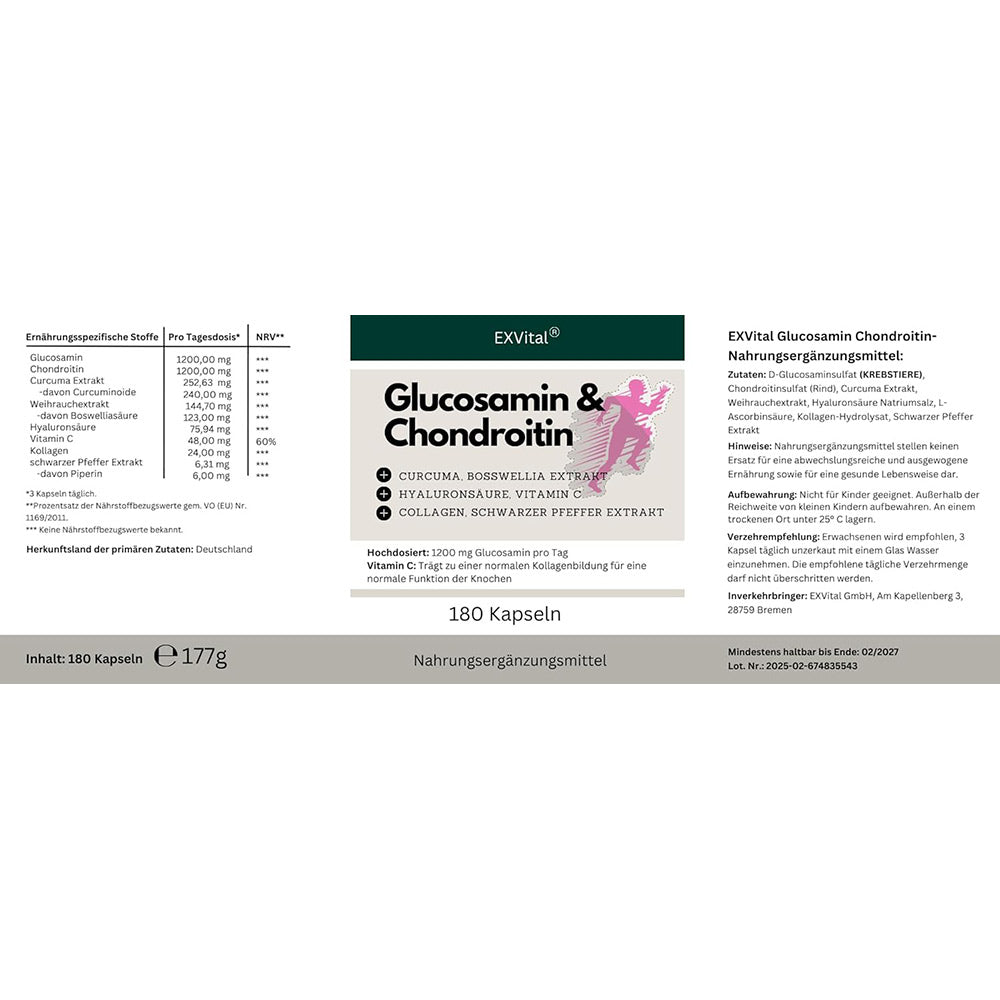 EXVital Muskeln Gelenke glucosamina condroitina capsule 180 pezzi