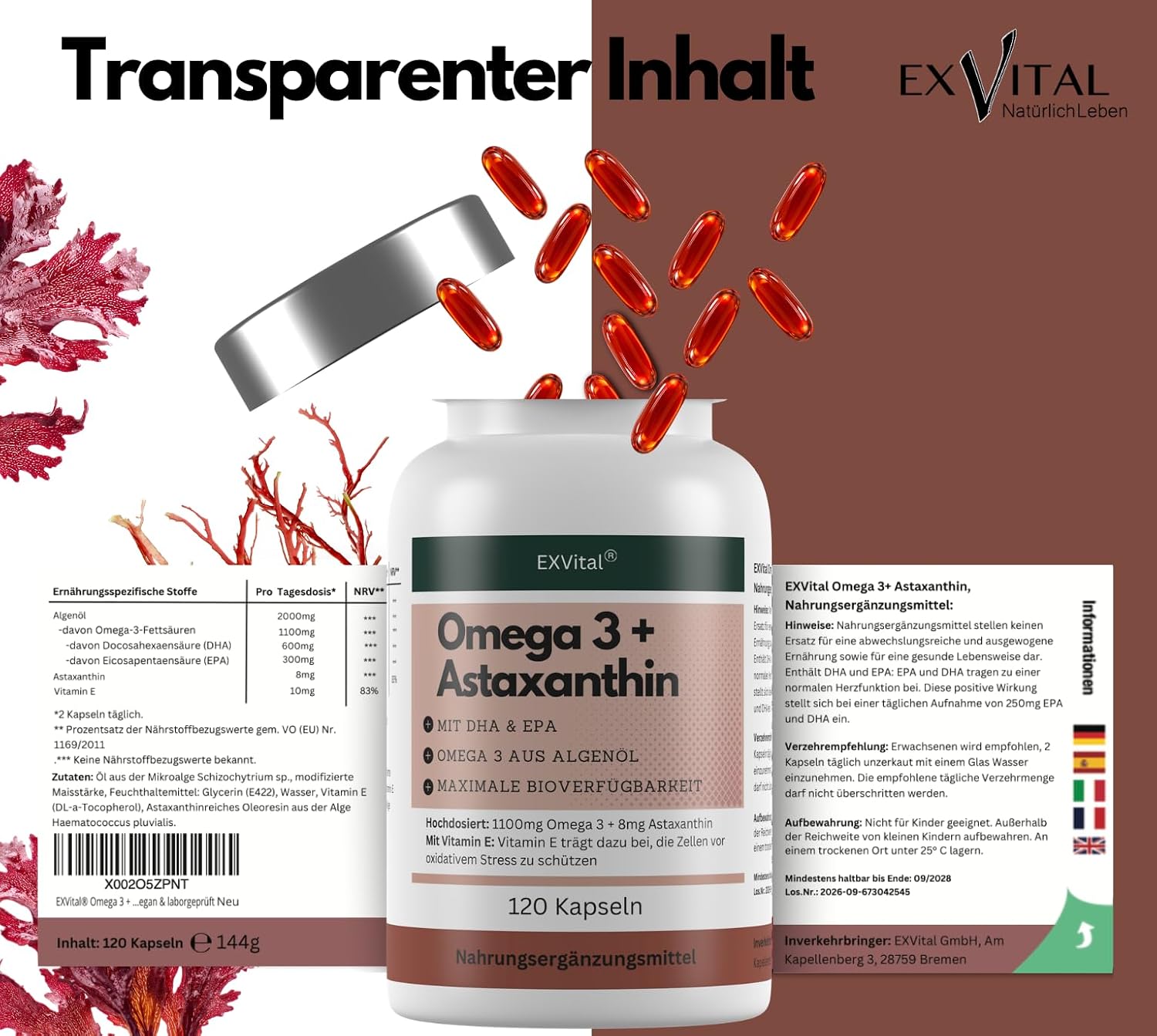 EXVital Omega 3 + Astaxantina 120 capsule DHA EPA