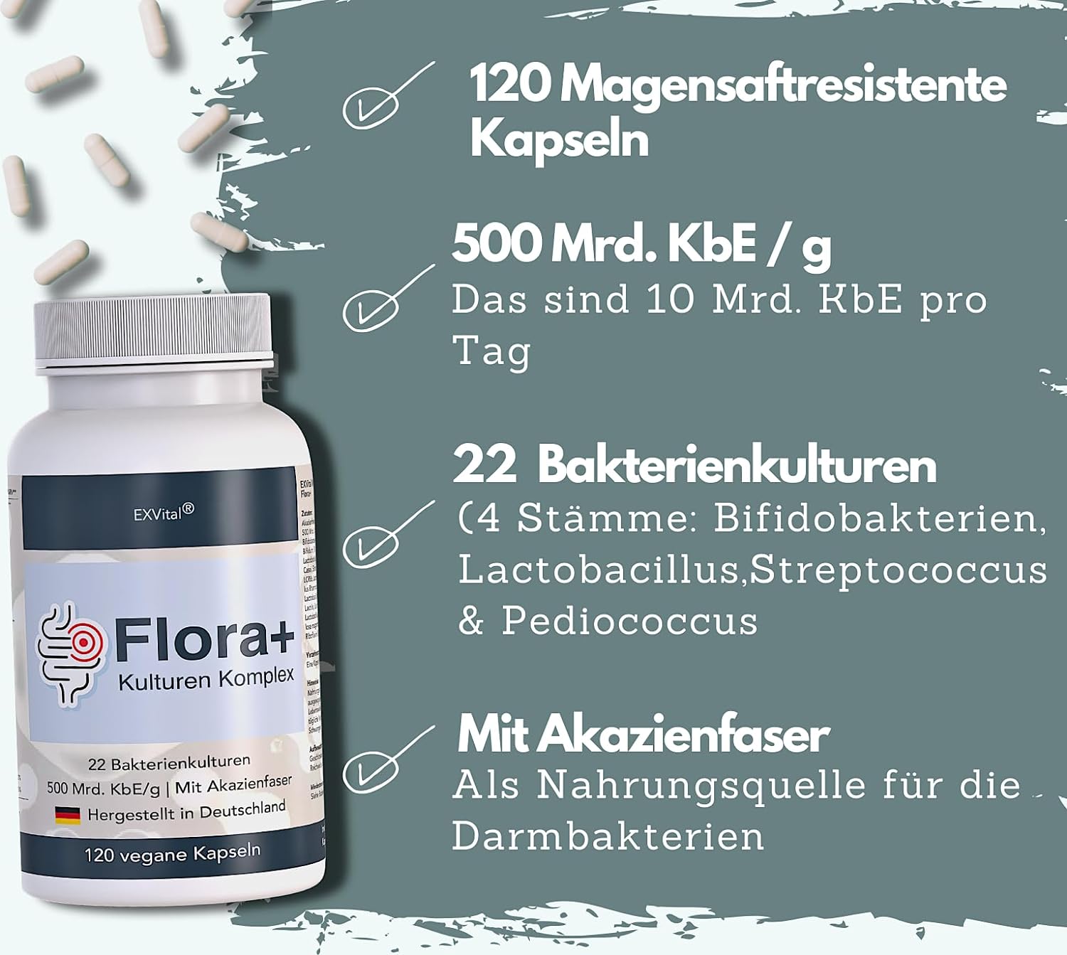 EXVital Darmgesundheit Flora+ Kulturen capsule 120 pezzi 22 ceppi