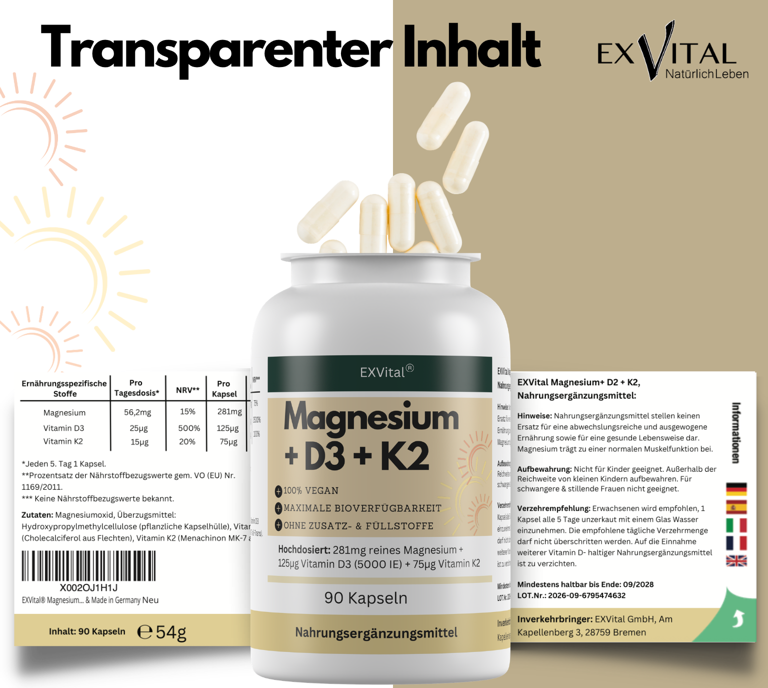 EXVital Magnesio + D3 + K2 complesso 90 capsule