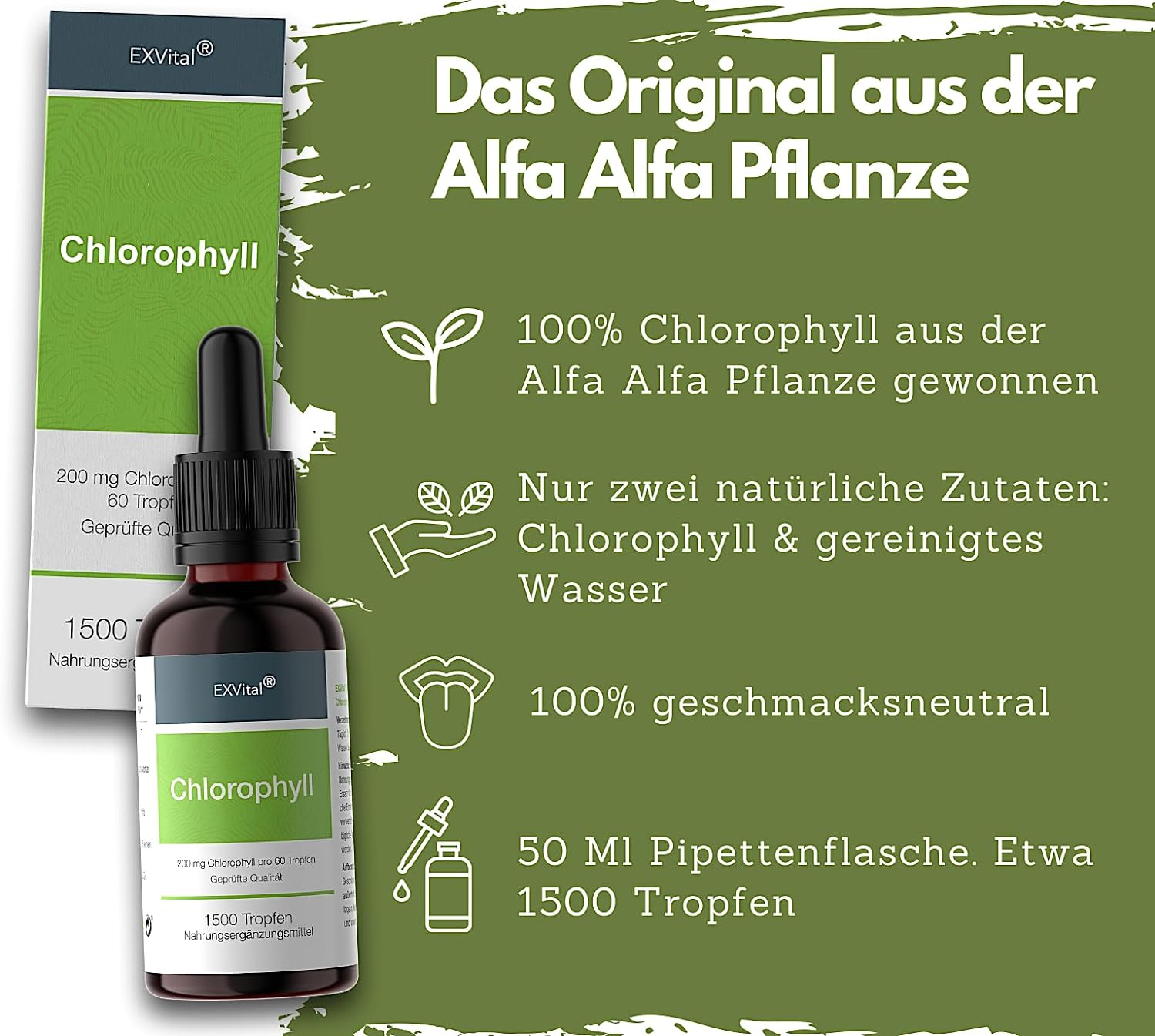 EXVital Darmgesundheit Liquid Chlorophyll gocce 50 ml alfalfa