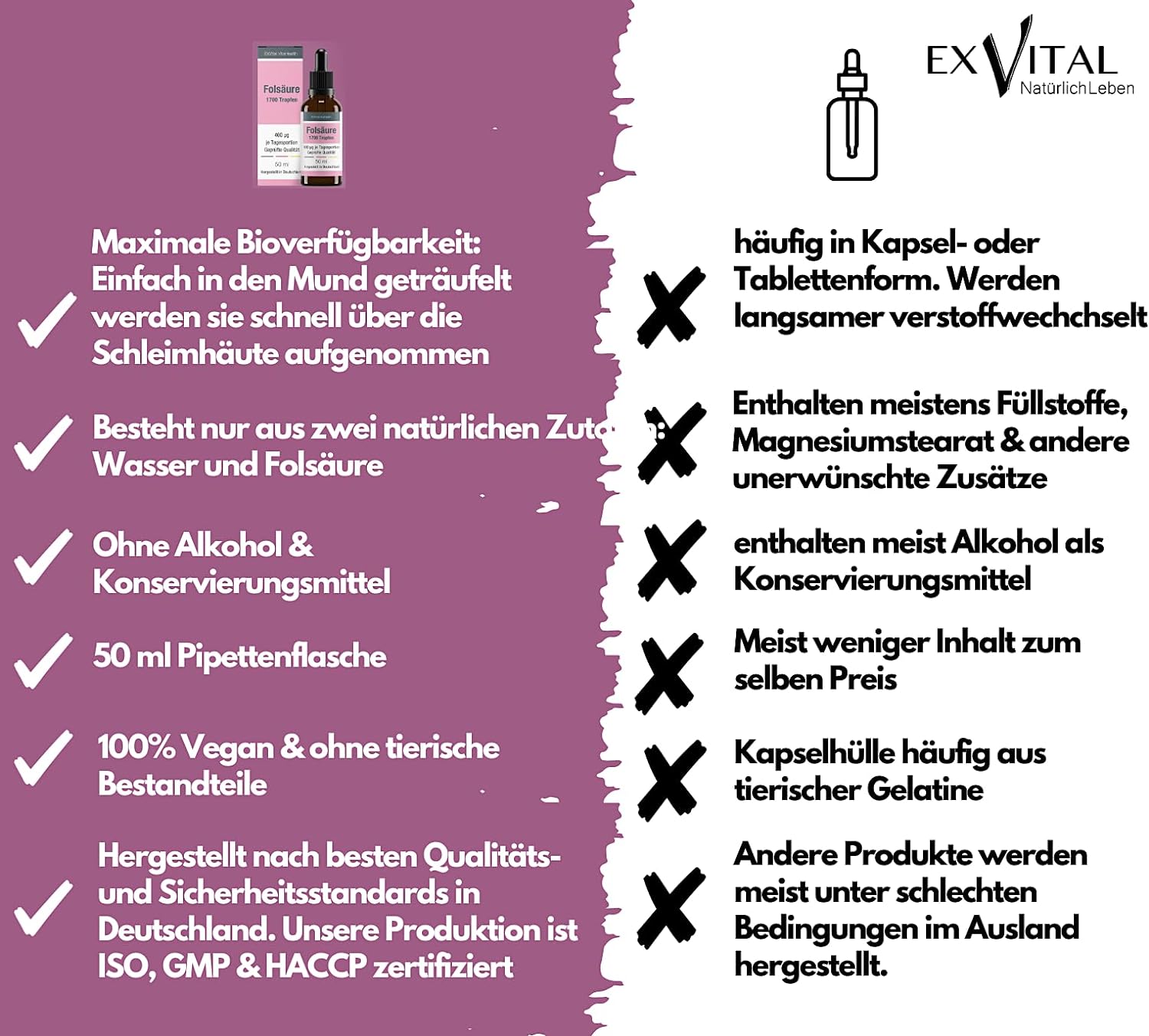 EXVital Frauengesundheit acido folico gocce 400 µg 50 ml gravidanza