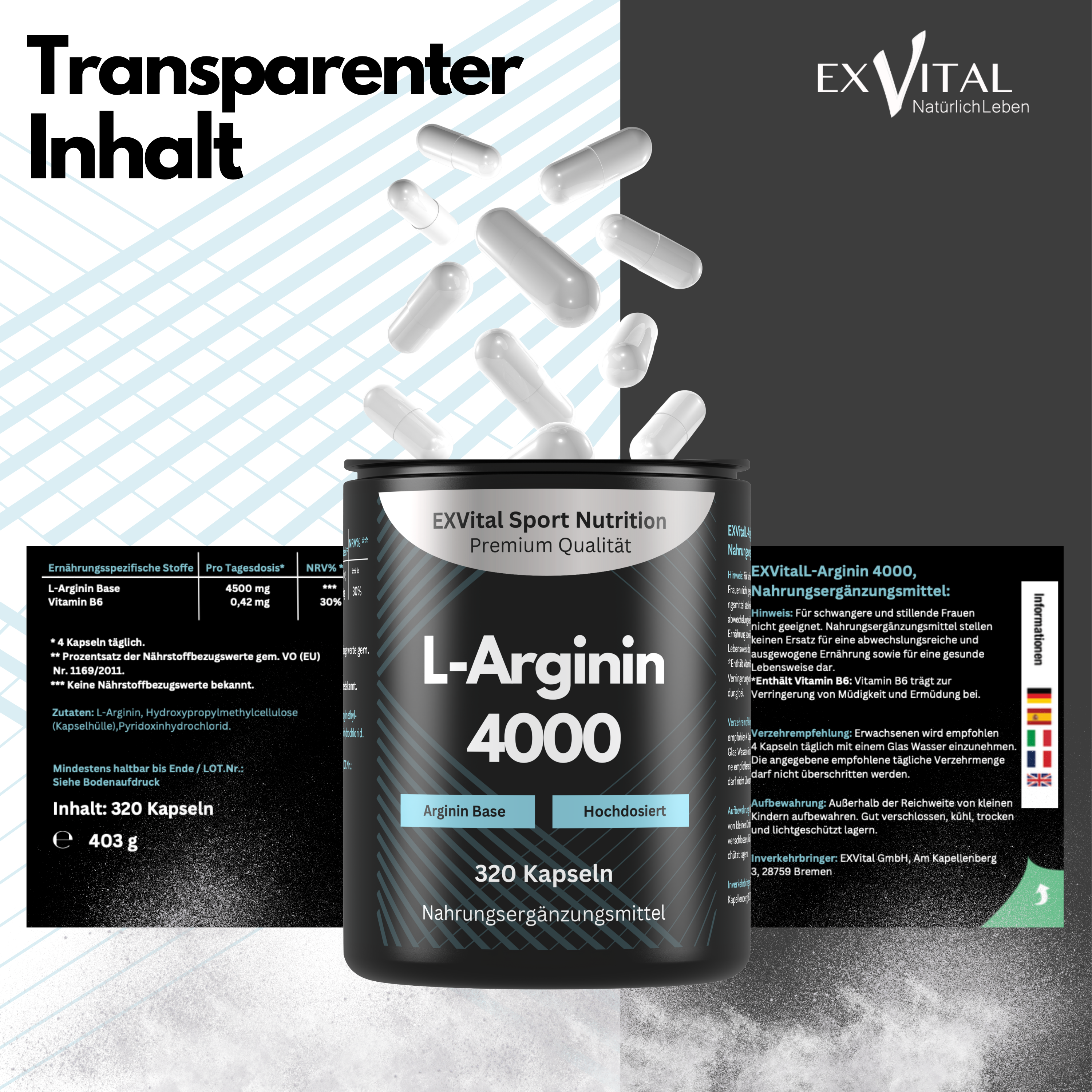 EXVital Sport L-Arginin 4000 capsule 320 pezzi vegano