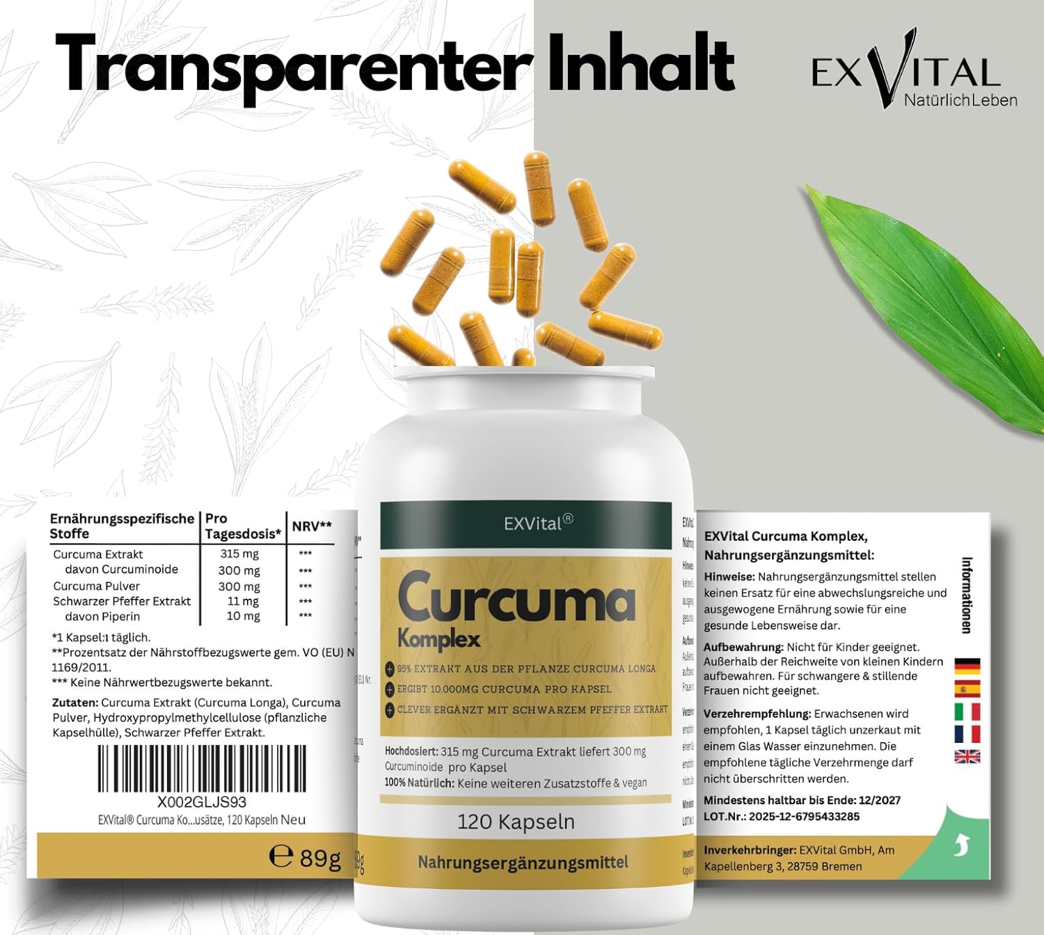 EXVital Curcuma Komplex capsule 120 curcuma piperina