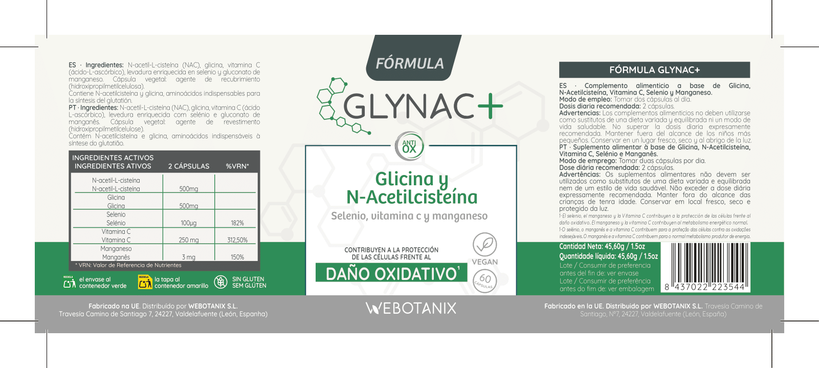 Webotanix Formula GlyNAC 60 capsule NAC glicina antiossidante