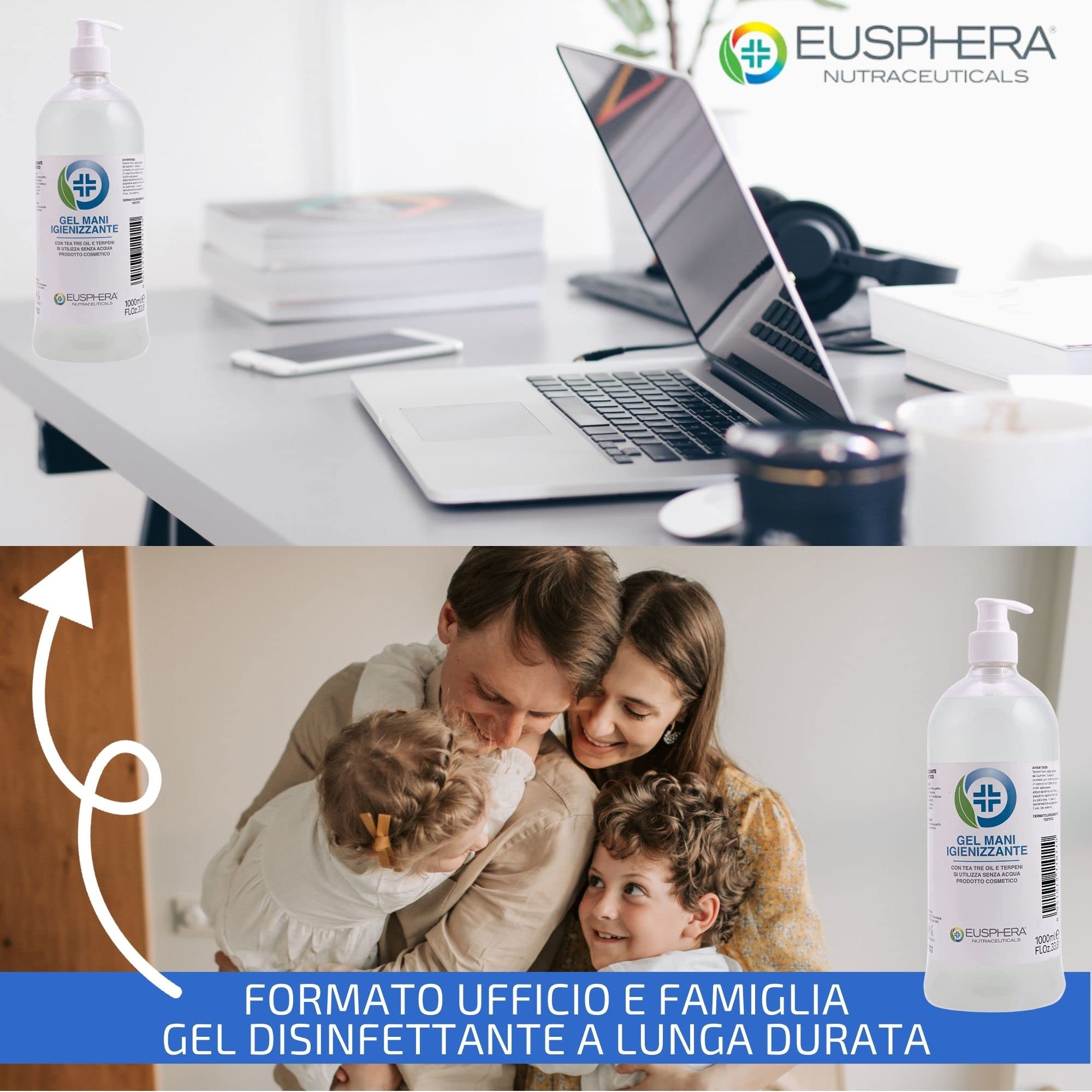 Eusphera Creme CBD gel mani igienizzante 2x1 L