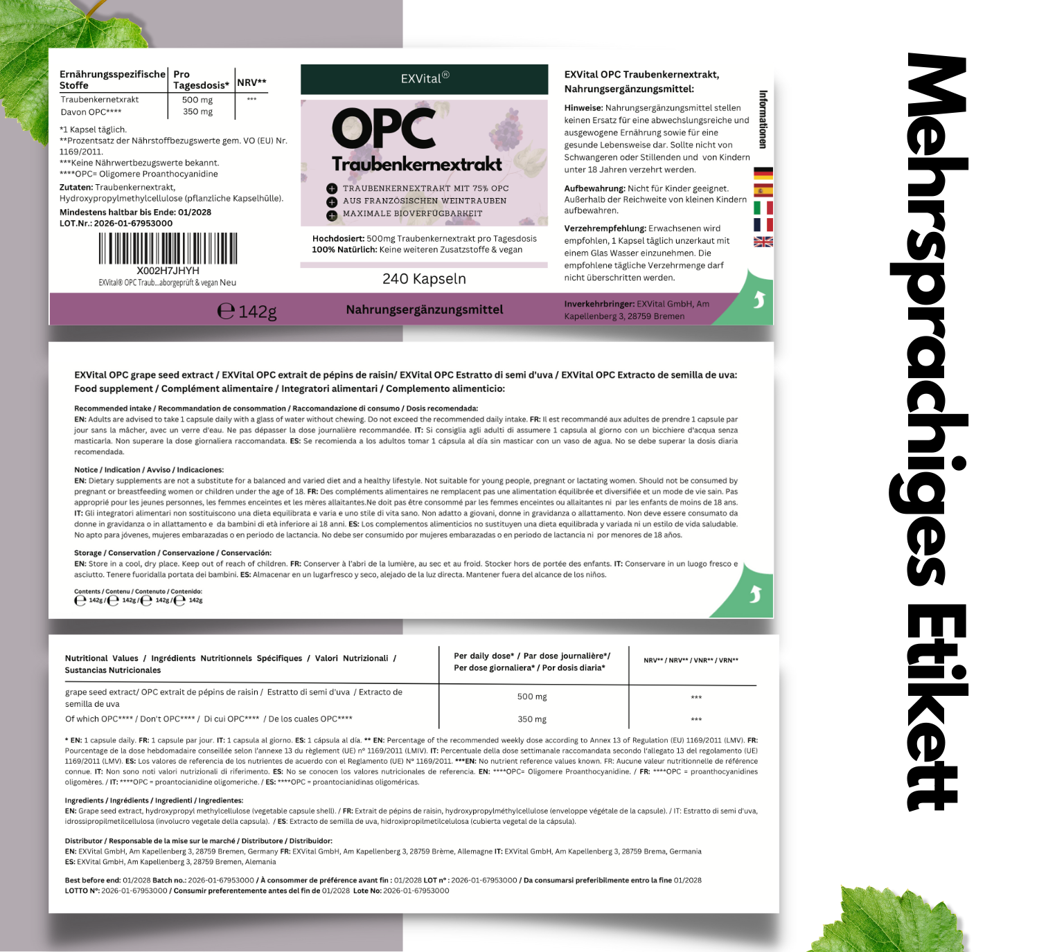 EXVital Beauty & Anti-Aging OPC 240 capsule semi uva alto dosaggio