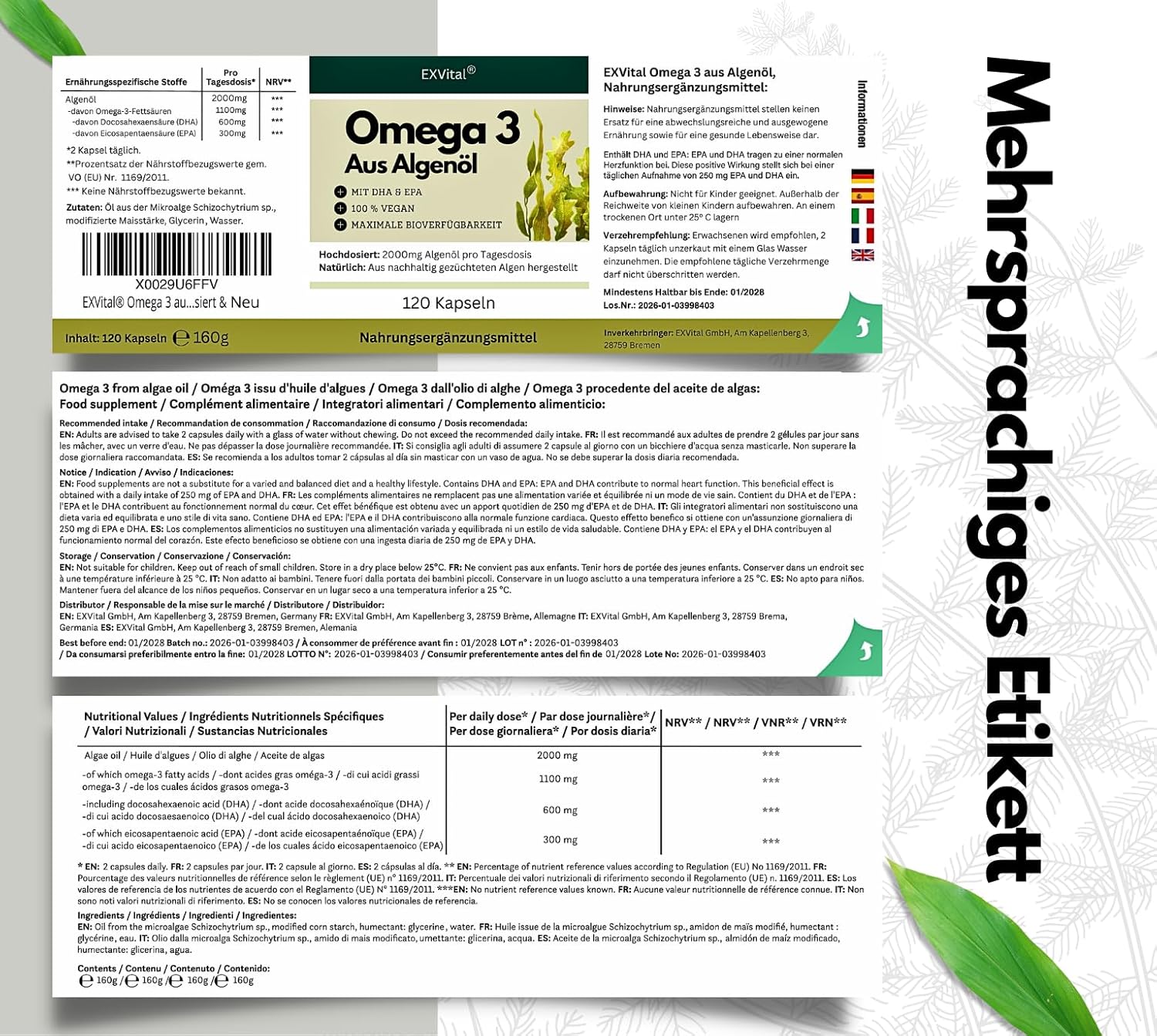 EXVital Herz Kreislauf omega 3 alghe 120 softgel
