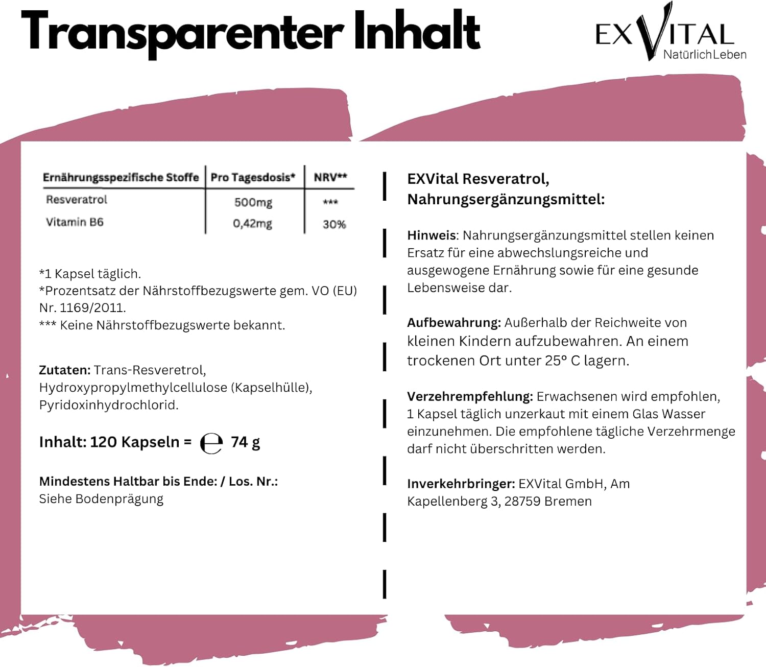 EXVital Beauty Resveratrol 500mg capsule 120 pz vegane