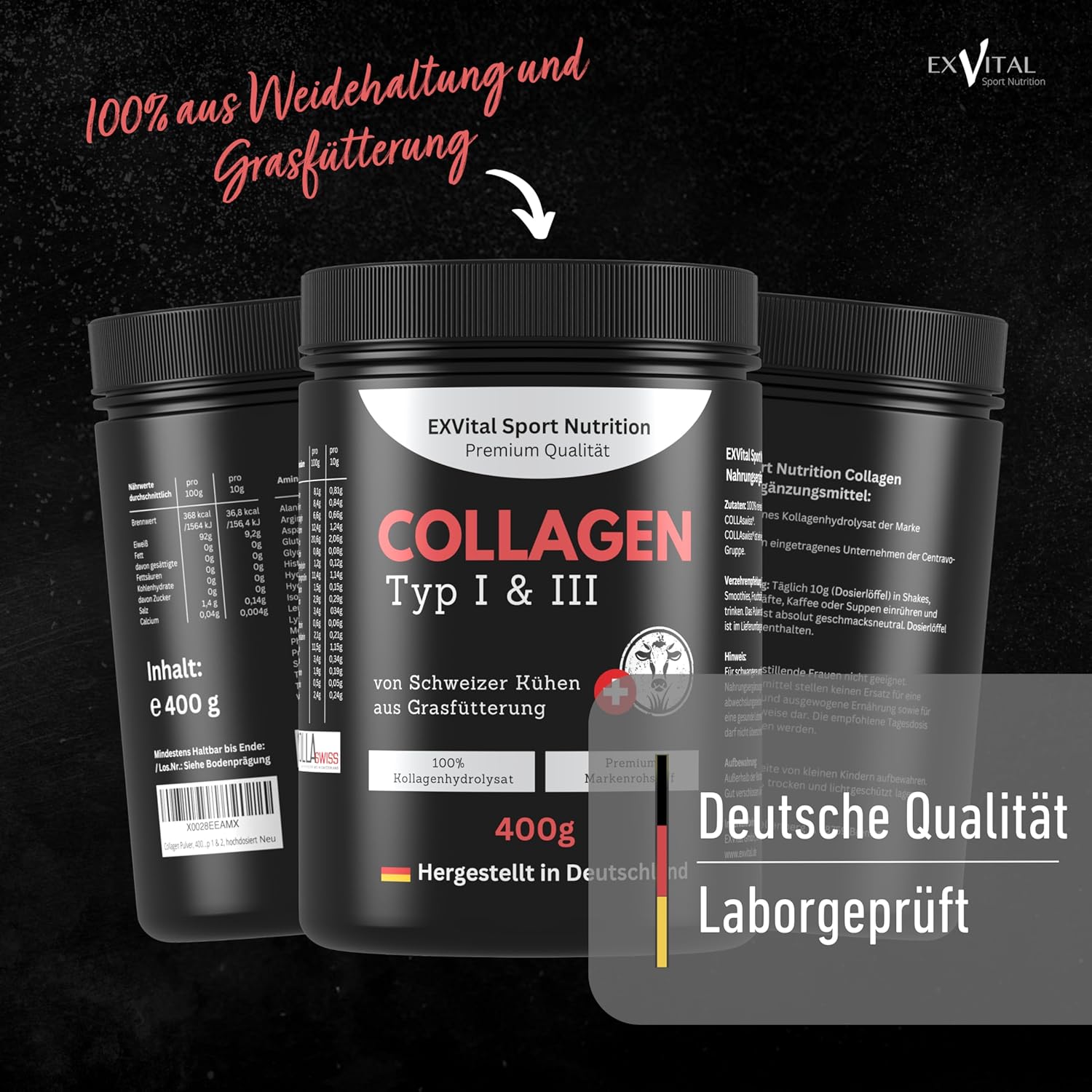 EXVital Kollagen collagene polvere 400 g tipo 1 e 3 neutro