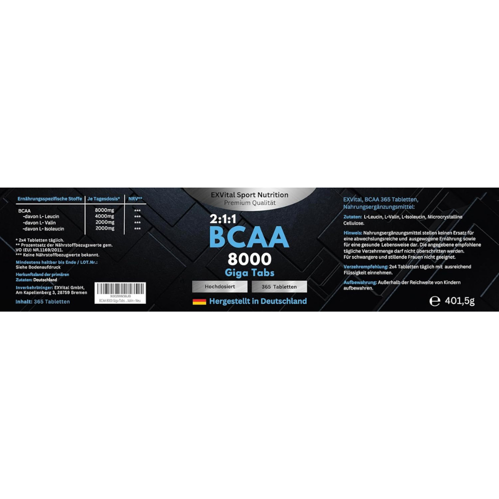 EXVital BCAA 8000 integratore 365 compresse vegane