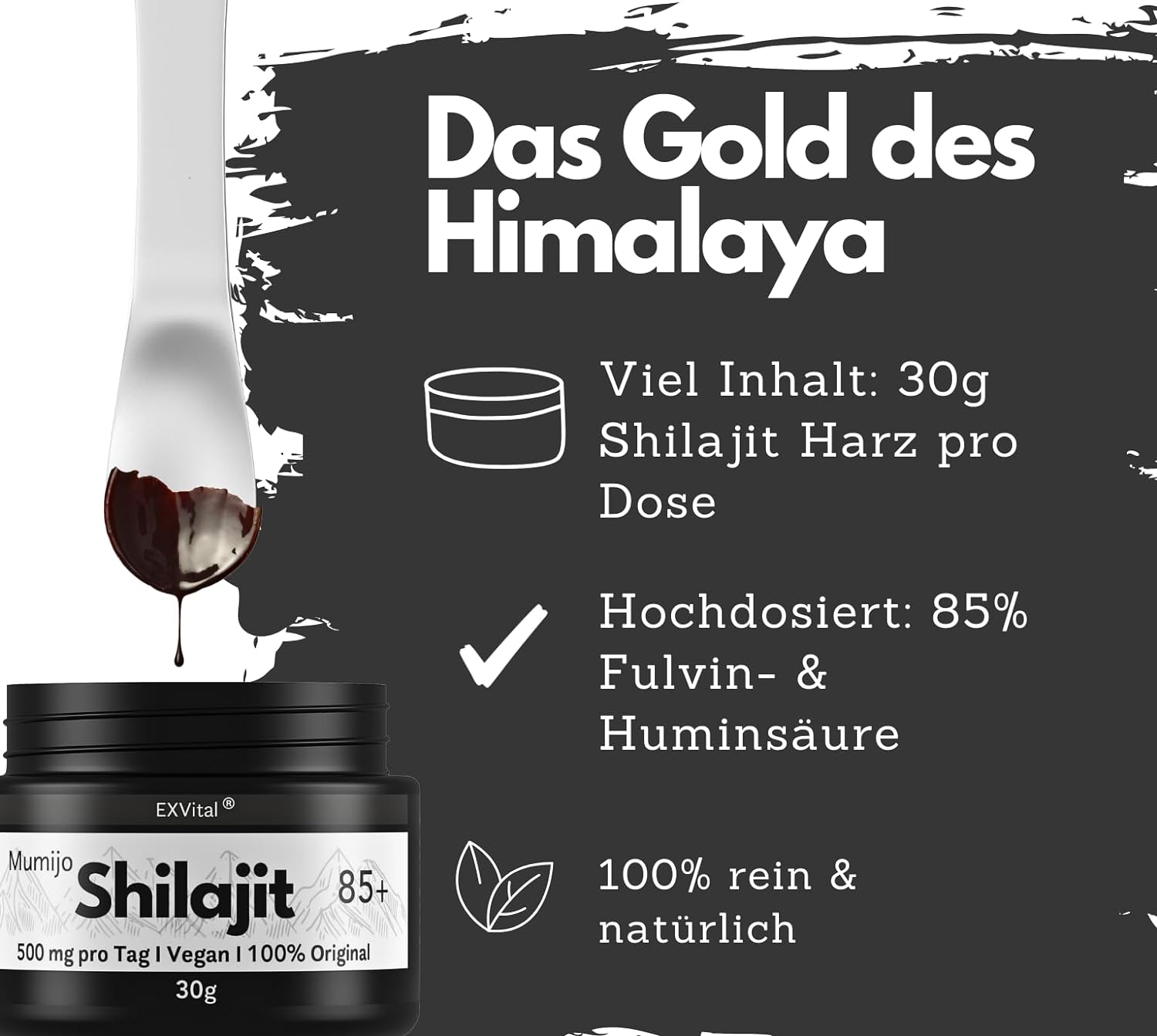 EXVital Mumijo Shilajit 85+ integratore 30g fulvico