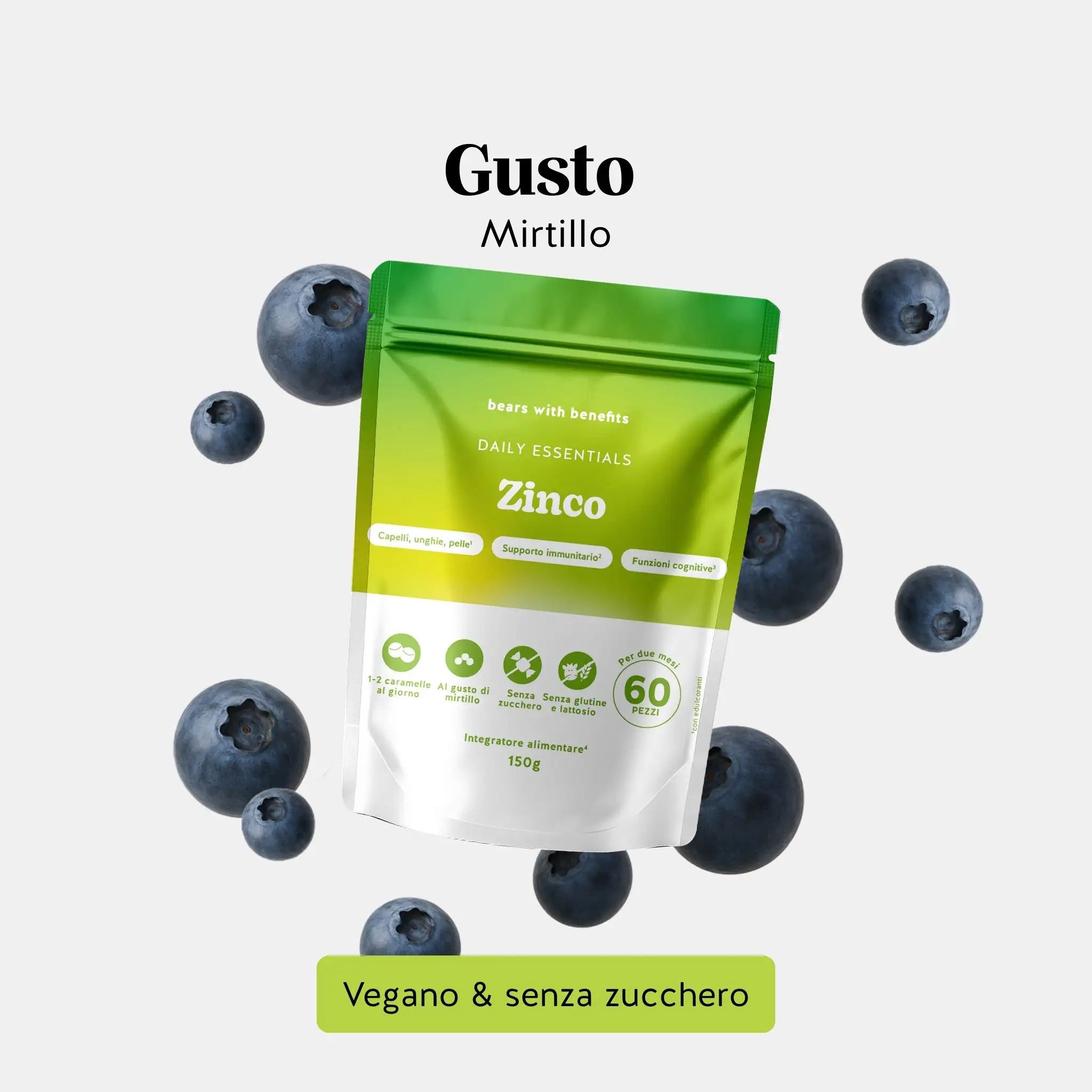 Beauty Bears Daily Essentials Zinco Gommose 60 pezzi Mirtillo
