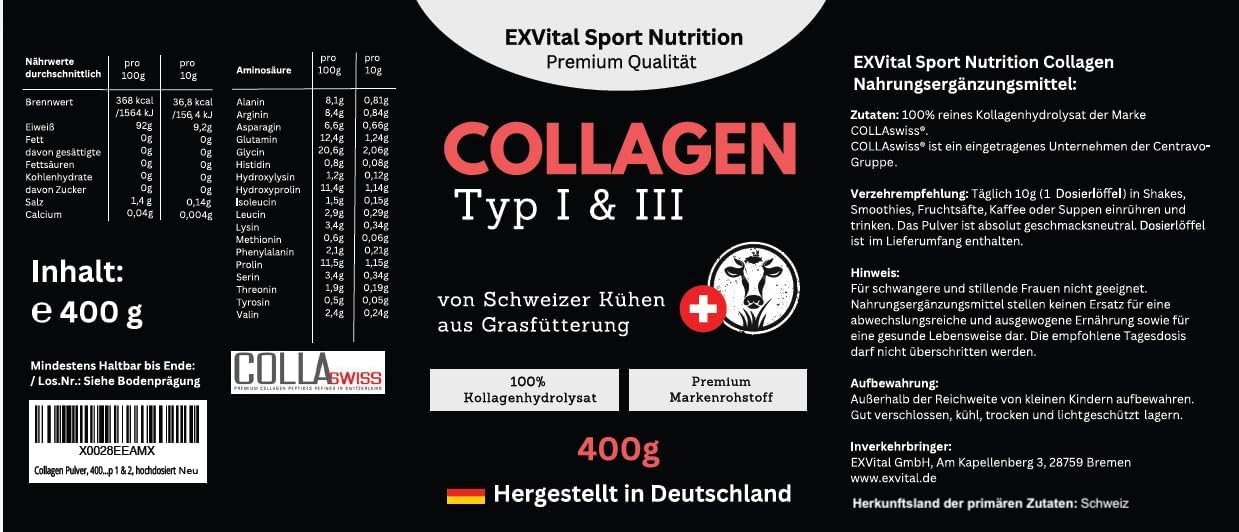EXVital Kollagen collagene polvere 400 g tipo 1 e 3 neutro
