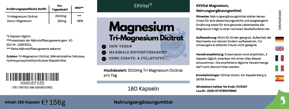 EXVital Essentials Tri-Magnesium Dicitrat capsule 180 pz concentrato