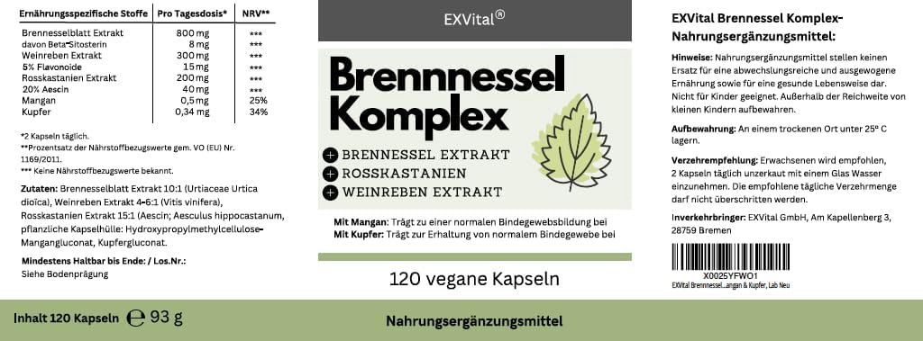 EXVital Frauengesundheit Brennnessel Komplex capsule 120 pz vite rossa