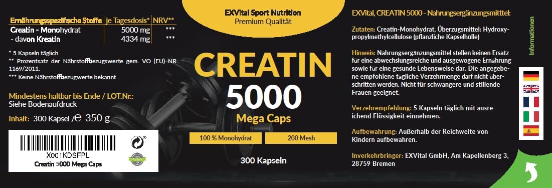 EXVital Sport Creatin 5000 Monohydrat capsule 300 pz prestazione