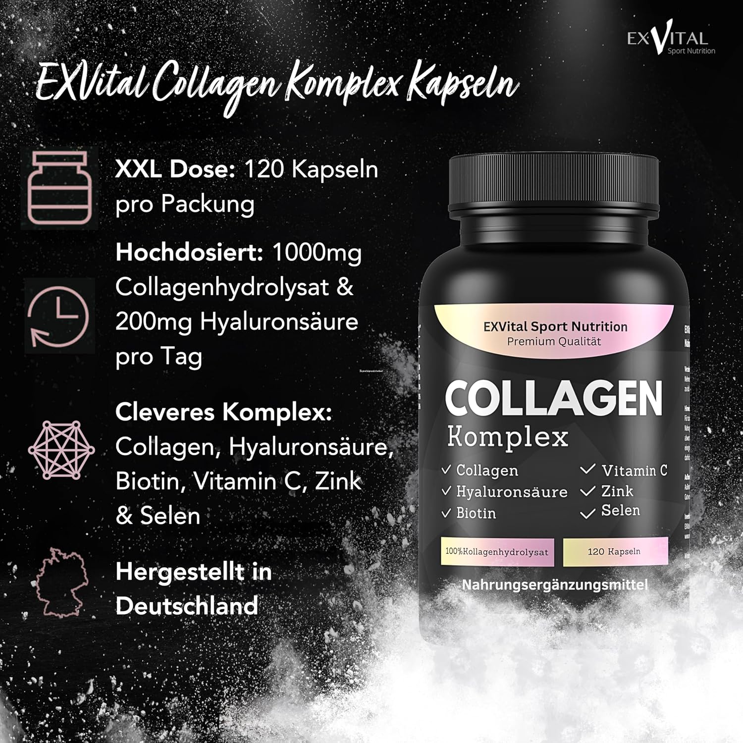 EXVital Kollagen Collagene Acido Ialuronico 120 capsule 1000 mg