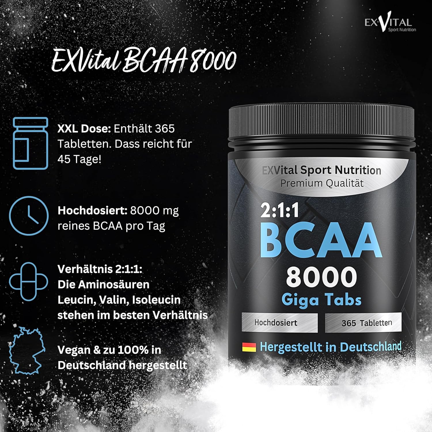 EXVital BCAA 8000 integratore 365 compresse vegane