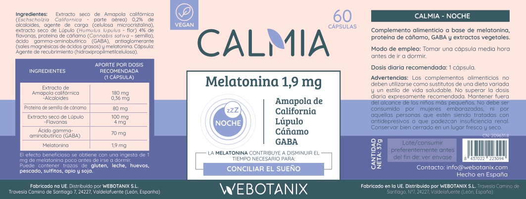 Webotanix Calmia Noche capsule 60 capsule melatonina sonno
