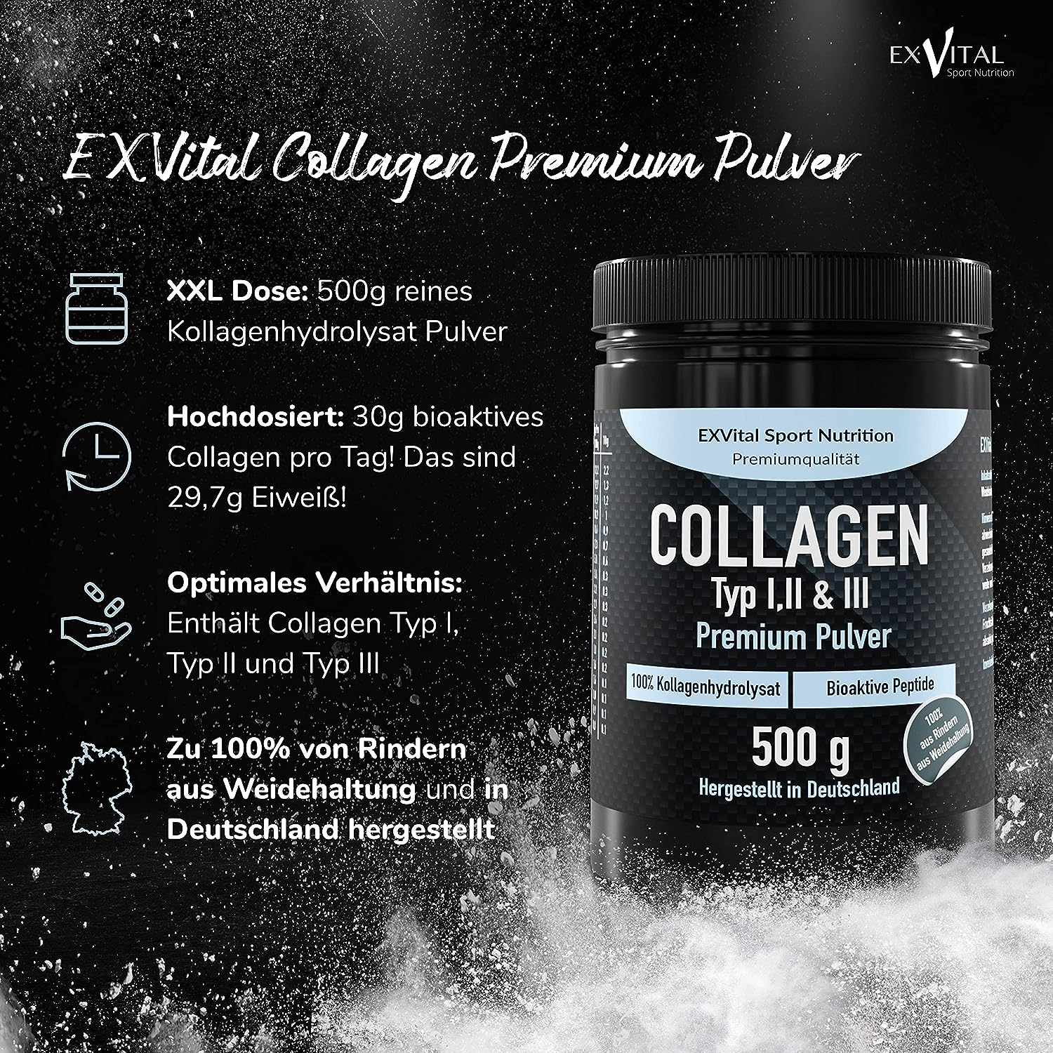 EXVital Kollagen Collagen Pulver polvere 500 g neutro