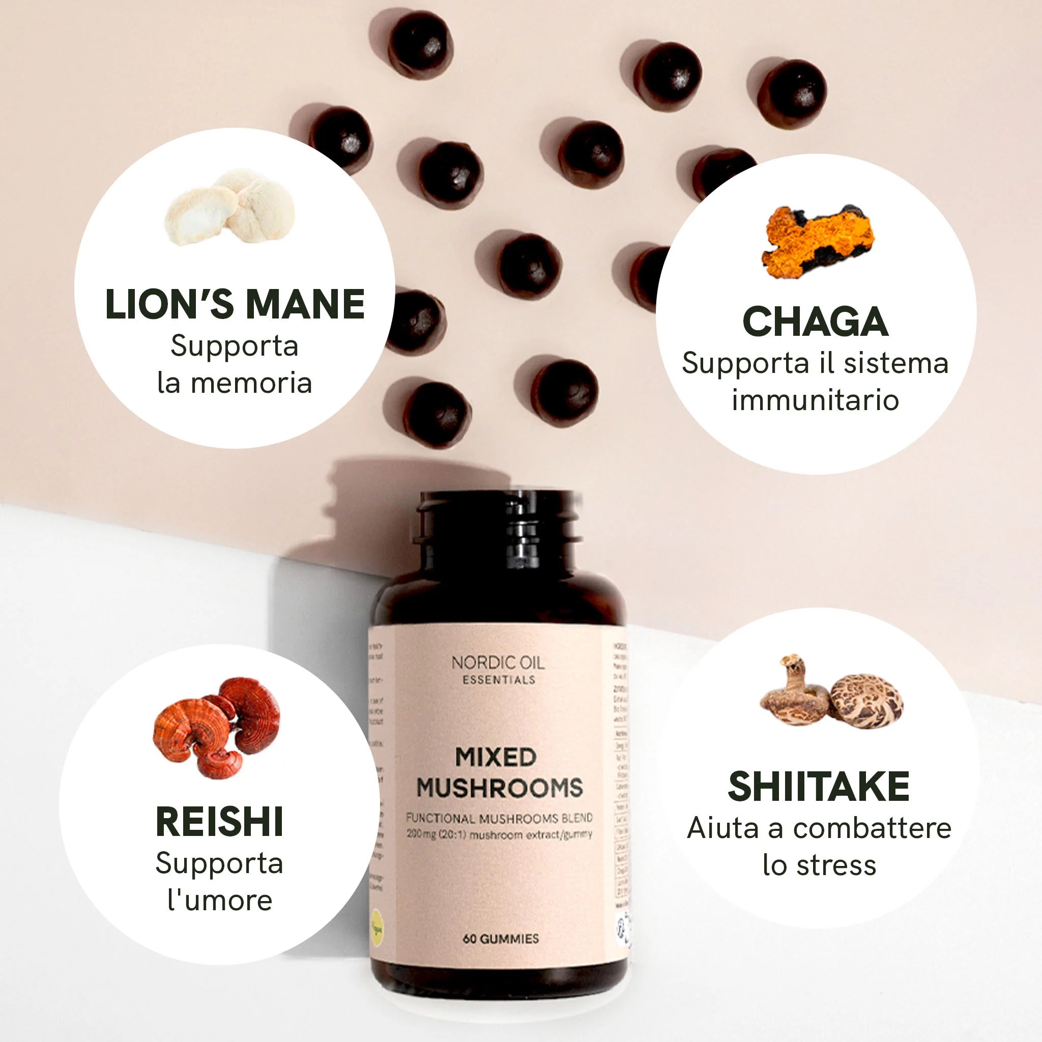 Nordic Oil Funghi Medicinali Gommose 60 Pezzi Vegane
