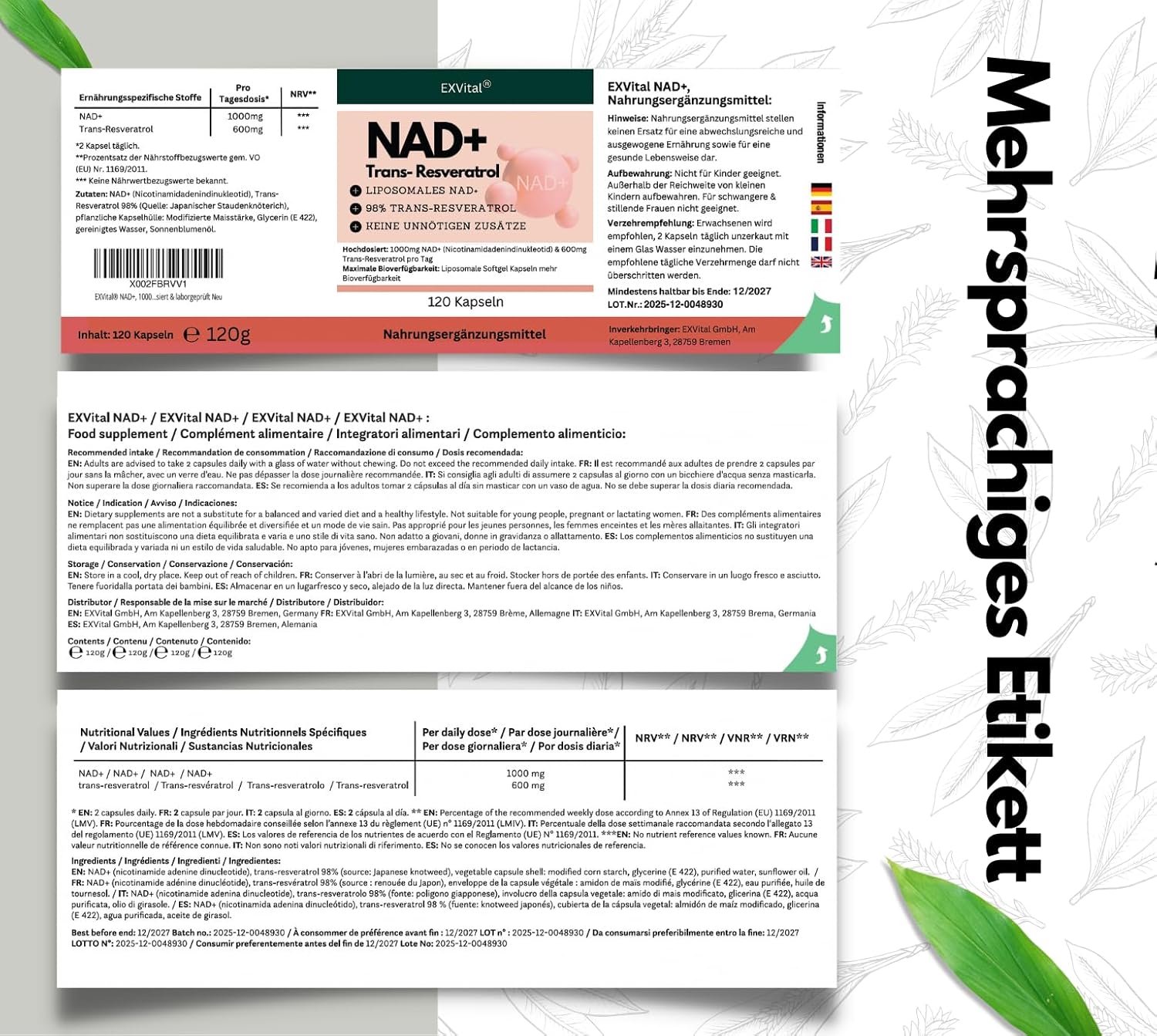 EXVital Beauty NAD+ 1000mg capsule 120 pz con resveratrolo