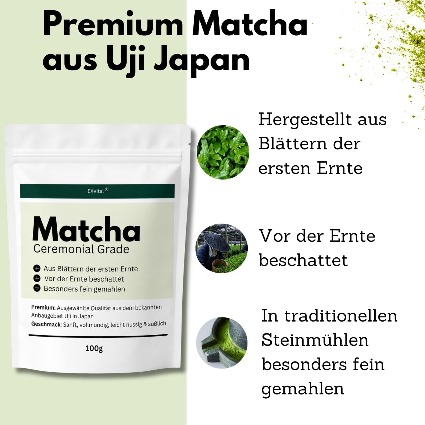 EXVital Matcha Ceremonial Grade tè matcha 100 g Uji Giappone