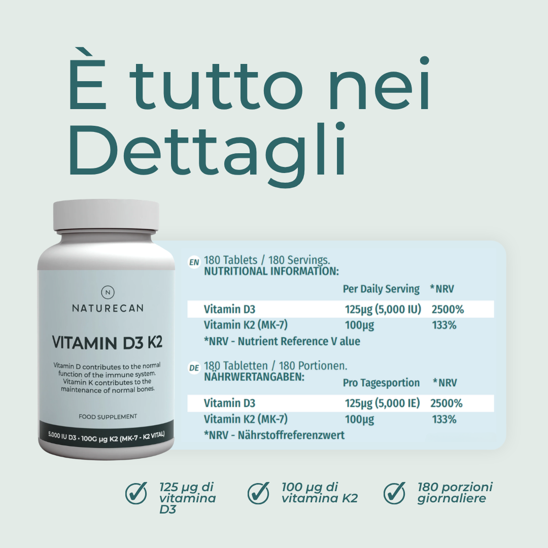 Naturecan D3 K2 vitamine ossa 180 capsule 5000 UI