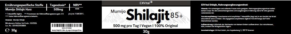 EXVital Mumijo Shilajit 85+ integratore 30g fulvico