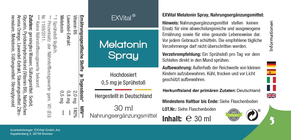 EXVital Schlaf Melatonina Spray 30 ml lavanda sonno