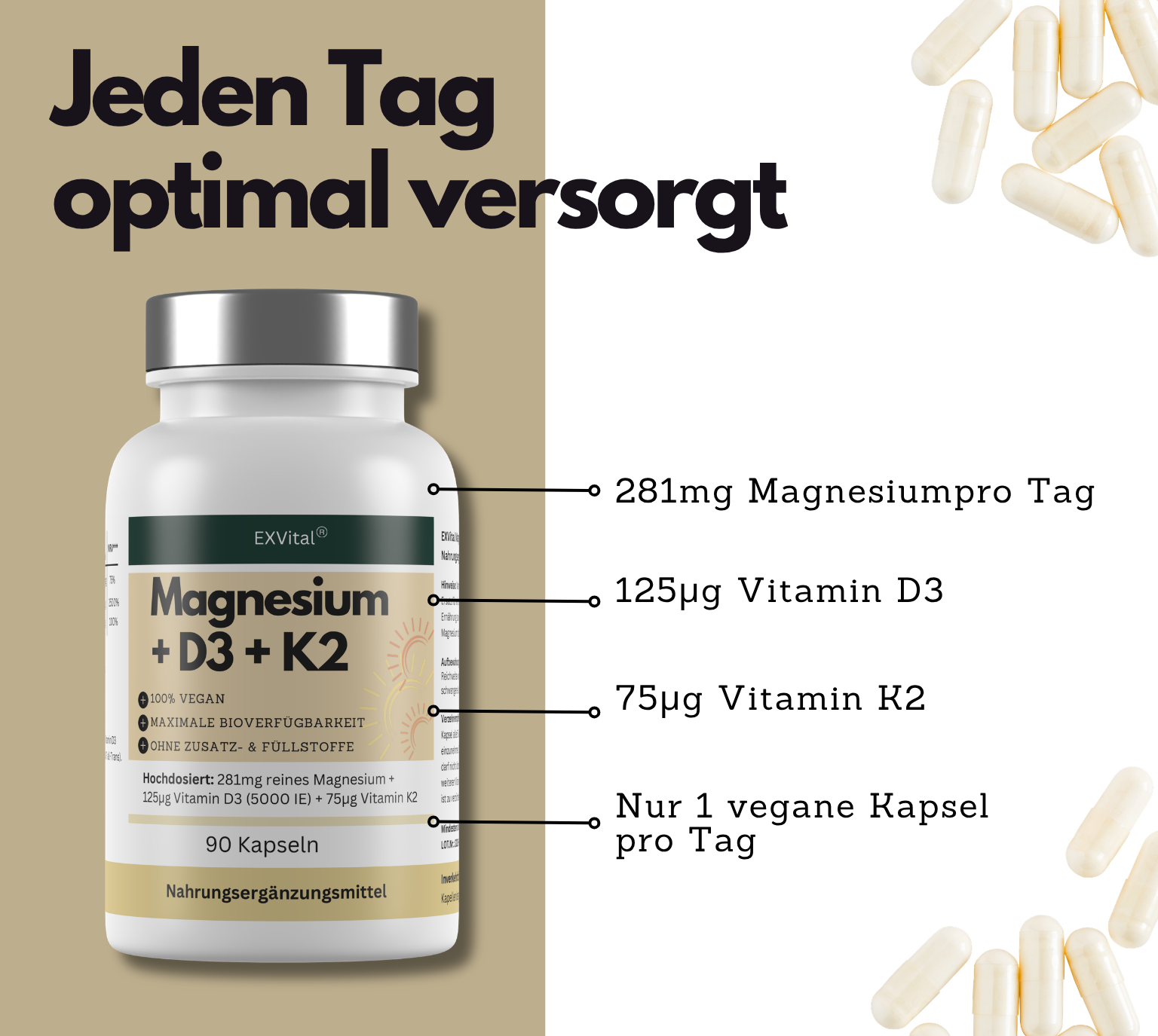 EXVital Magnesio + D3 + K2 complesso 90 capsule