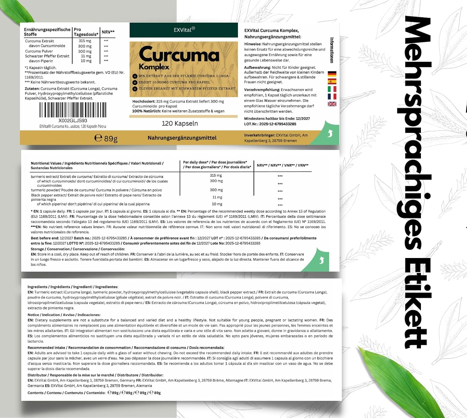 EXVital Curcuma Komplex capsule 120 curcuma piperina