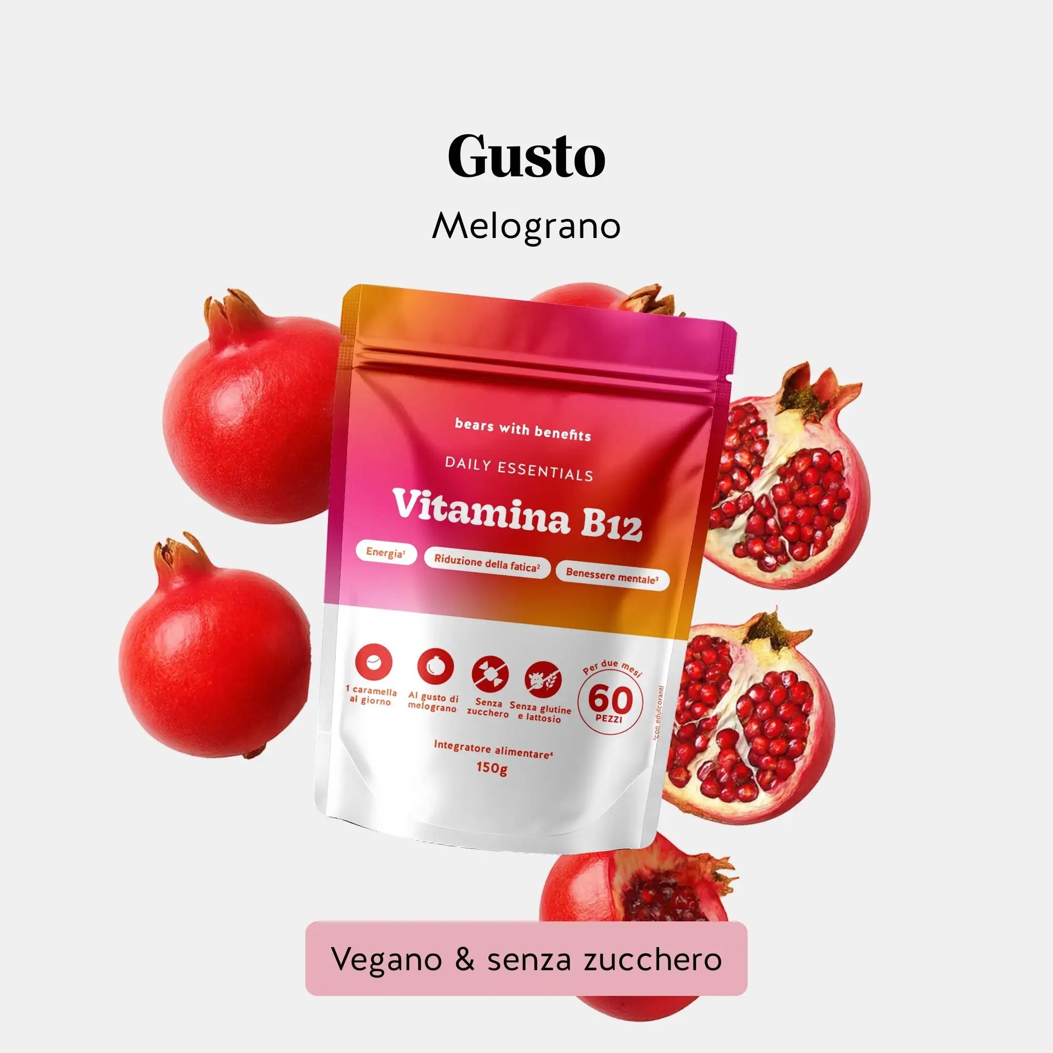Beauty Bears Daily Essentials Vitamina B12 gommose 60 giorni melograno